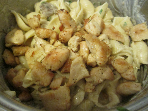 Adding Chicken to Pasta and Mushrooms