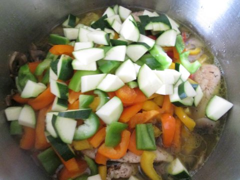 Adding Peppers and Zucchini
