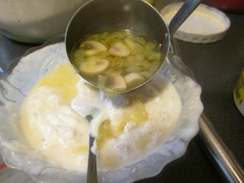 Adding the Onion and Mushroom Saute