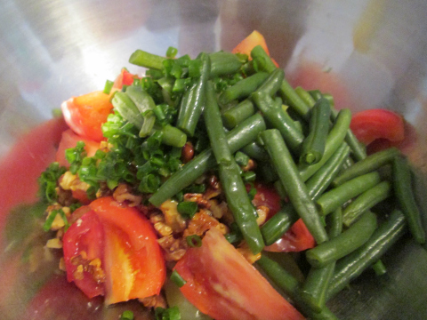 Adding the Steamed Beans and Onion Greens