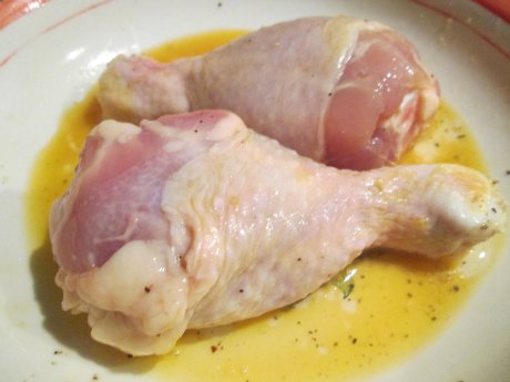 Chicken legs in eggs  