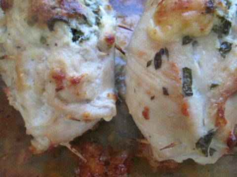 Close-up Spinach Stuffed Chicken Rolls