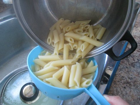 Draining pasta