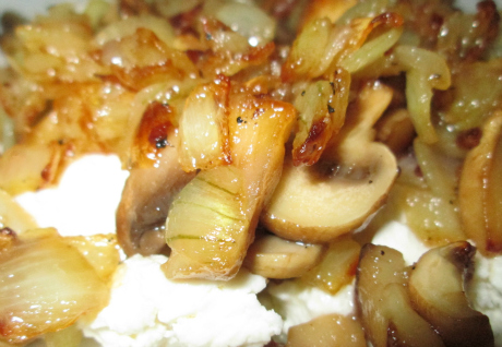 Mushrooms Onions and Feta Cheese  